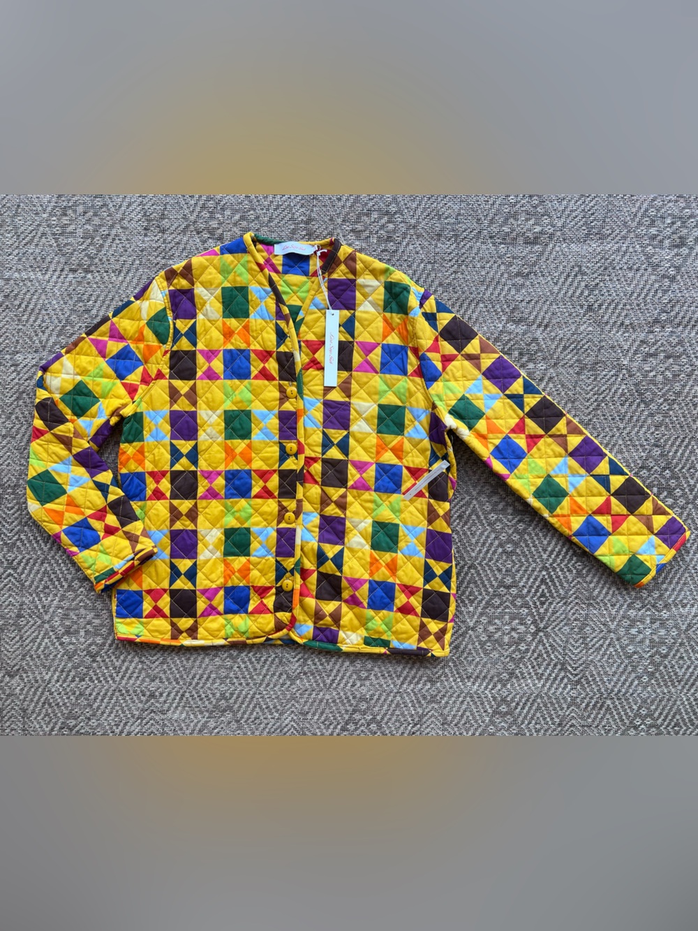 Lisa Says Gah Quilted Jacket XL Multicolor Patchwork Cotton Made USA NWT